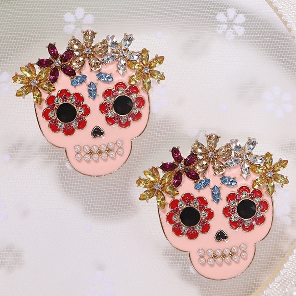 Sugar Skulls Halloween Day Of The Dead Earrings - Picture 5 of 7